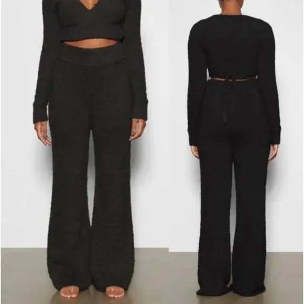 SKIMS Cozy Knit Boucle Fuzzy Teddy Wide Leg Stretch Lounge Pants 2X 3X Onyx